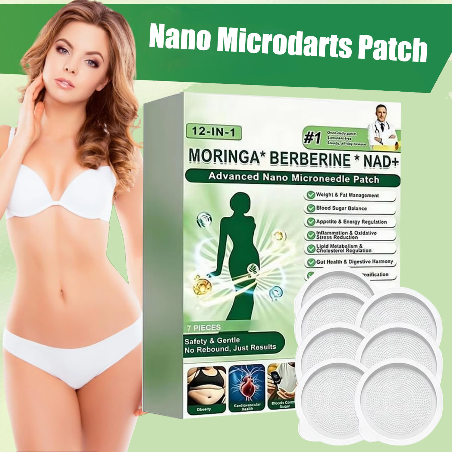 Xbody Health & Wellness - 先進ナノマイクロニードルステッカーパッチ 引き締め効果のあるベルベリンX NAD+ 体重管理補助パッチ 簡単使用 体重減少