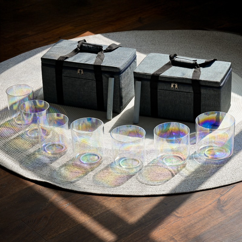 Healing Crystal Set - 透明なシンギングボウルセット サウンドヒーリング クォーツボウル マインドフルネス 7チャクラ カラフルなクリスタルボウル
