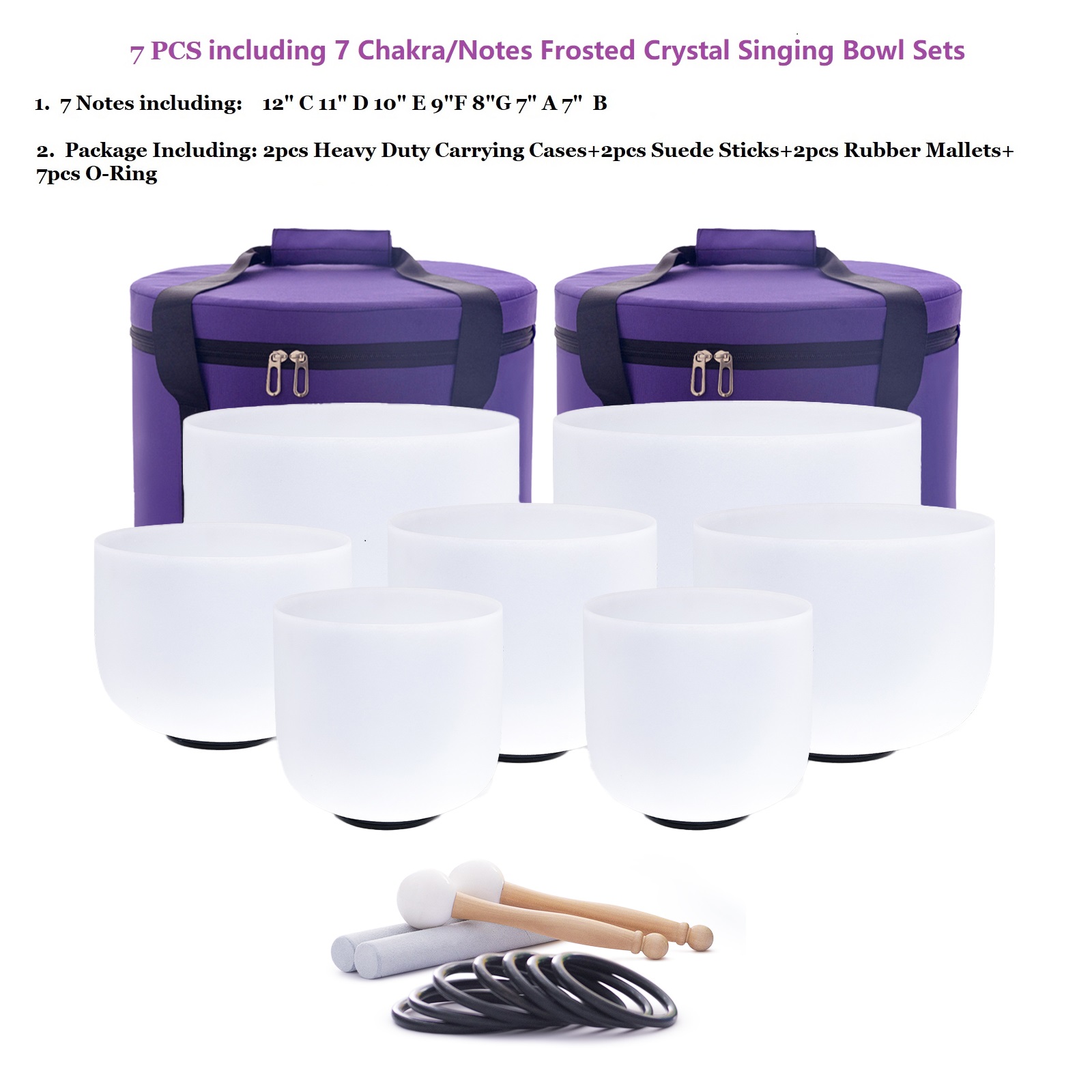 Healing Crystal Set - クリスタルキャリングケース歌うボウルヨガ薬、サウンド治癒、深いリラックス、チャクラのセット7、槿恵-ウネ、7 