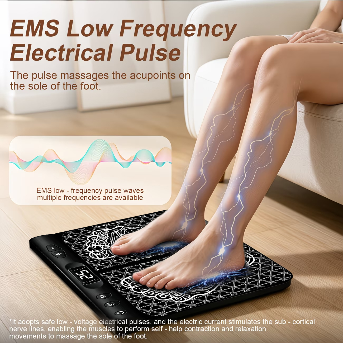Ems Foot Massager - EMSフットマッサージャーマット - 低周波パルス指圧パッド、リモコン付き、痛み緩和、循環療法用